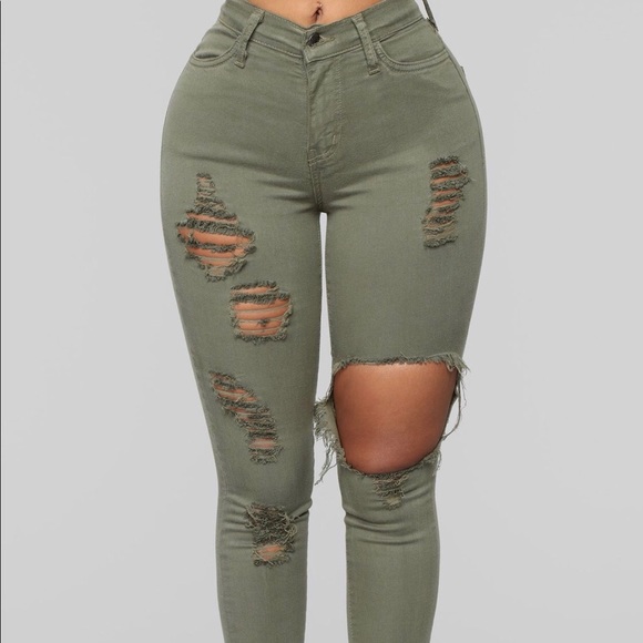 Fashion Nova Pants - FN Olive Glistening Jeans